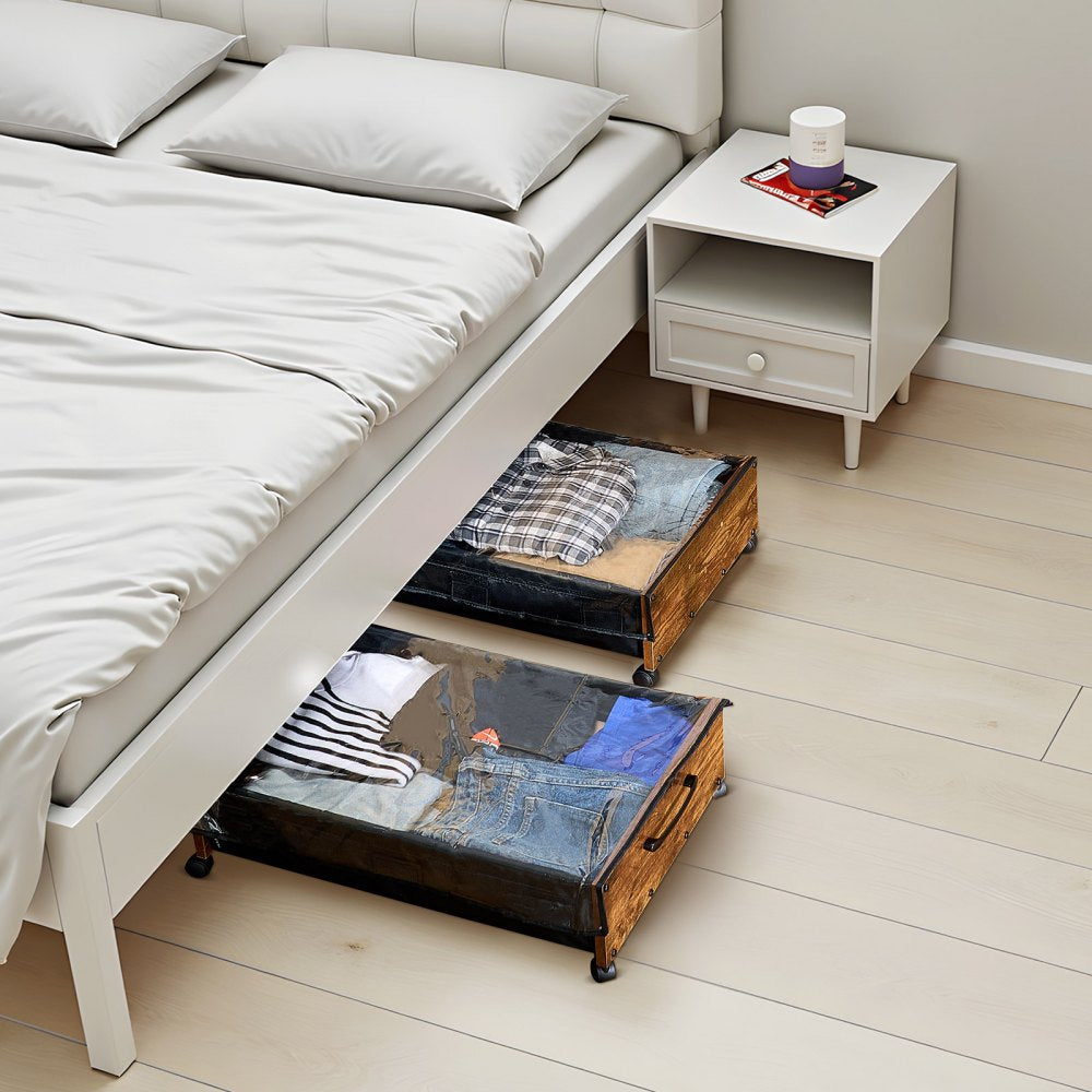 VEVOR Under Bed Storage with Wheels, 25.6 x 18.1 x 7.1 inch Underbed Containers, Underbed Shoes Organizer with Lockable Wheels, Rolling Under the Bed Storage Bins for Clothes, Shoes, Blankets, 2 Pack