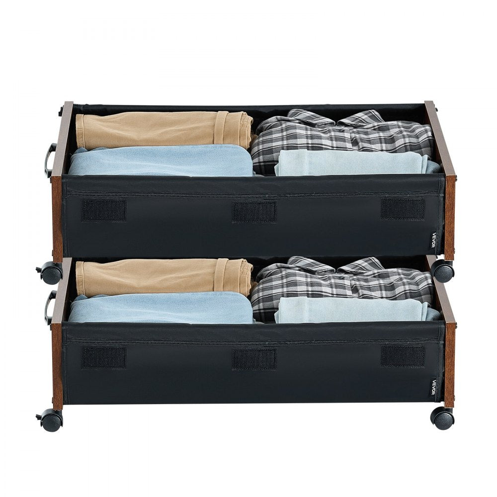 VEVOR Under Bed Storage with Wheels, 25.6 x 18.1 x 7.1 inch Underbed Containers, Underbed Shoes Organizer with Lockable Wheels, Rolling Under the Bed Storage Bins for Clothes, Shoes, Blankets, 2 Pack