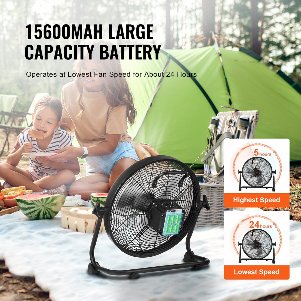 VEVOR Cordless Fan 12 in, Portable Quiet Personal Fan for Home or Office, 360 Degree Manual Pivoting Head, Stepless Speed Regulation High Velocity Cordless Fan, Heavy Duty Metal Industrial Floor Fans