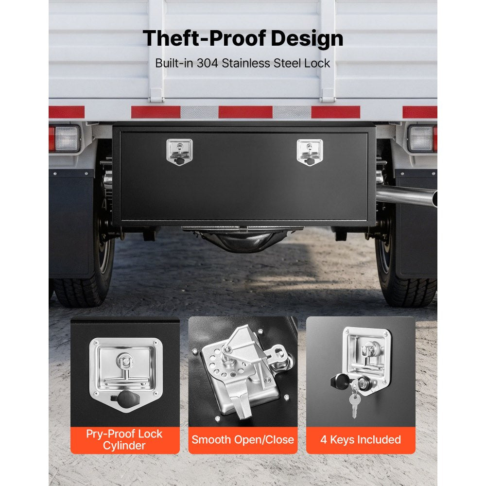 VEVOR Underbody Truck Tool Box, 48 x 18 x 18 Inch Heavy Duty Steel Trailer Storage Box with Lock & Keys, Waterproof Trailer Storage Organizer Under Body Chest with T-Handle for Truck, Van, SUV, Black