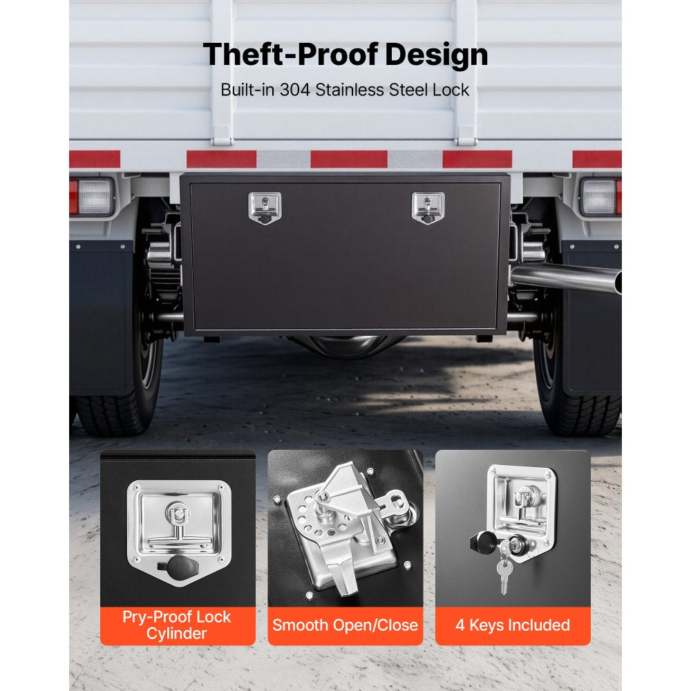 VEVOR Underbody Truck Tool Box, 48 x 24 x 24 Inch Heavy Duty Steel Trailer Storage Box with Lock & Keys, Waterproof Trailer Storage Organizer Under Body Chest with T-Handle for Truck, Van, SUV, Black