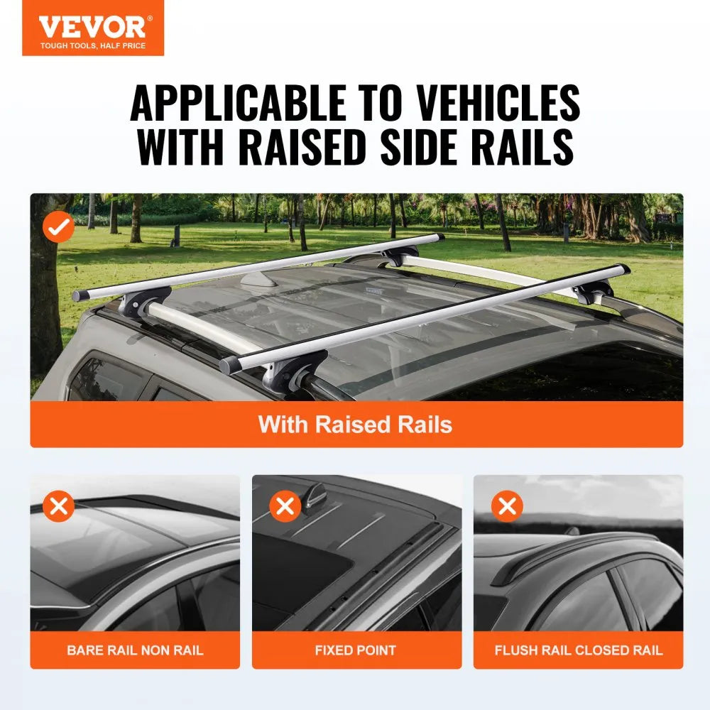 VEVOR Roof Rack Cross Bars, Aluminum Roof Rack Crossbars, Fit Raised Side Rail with Gap, 200 lbs Load Capacity, Adjustable Crossbars with Locks, for SUVs, Sedans, and Vans