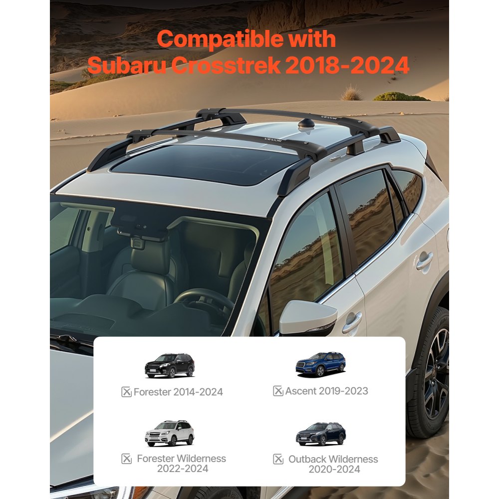 VEVOR Roof Rack Cross Bars, 200 LBS Load Capacity, Compatible with Subaru Crosstrek 2018-2024, Heavy Duty Aluminum Crossbar Racks, Roof Rail Rooftop Cargo Bar for Kayak, Bike, Luggage, Snowboard