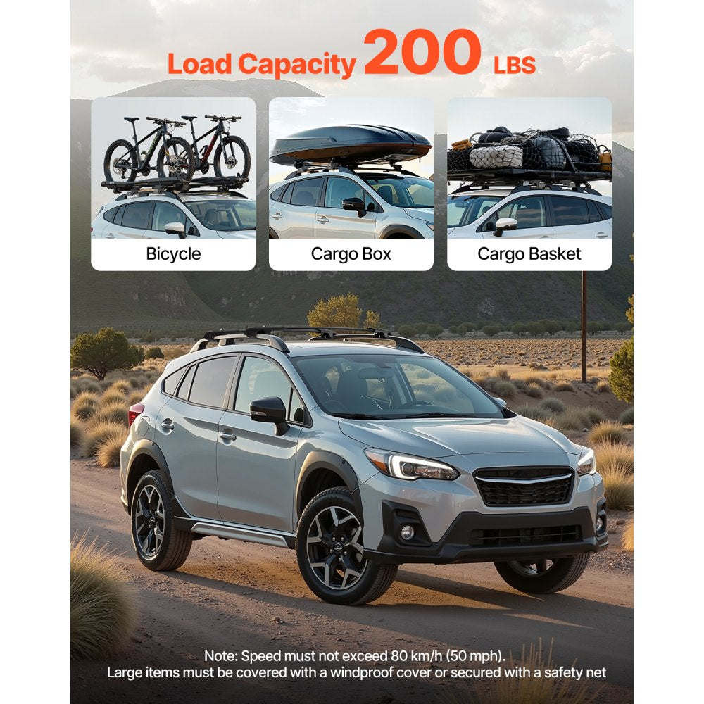 VEVOR Roof Rack Cross Bars, 200 LBS Load Capacity, Compatible with Subaru Crosstrek 2018-2024, Heavy Duty Aluminum Crossbar Racks, Roof Rail Rooftop Cargo Bar for Kayak, Bike, Luggage, Snowboard