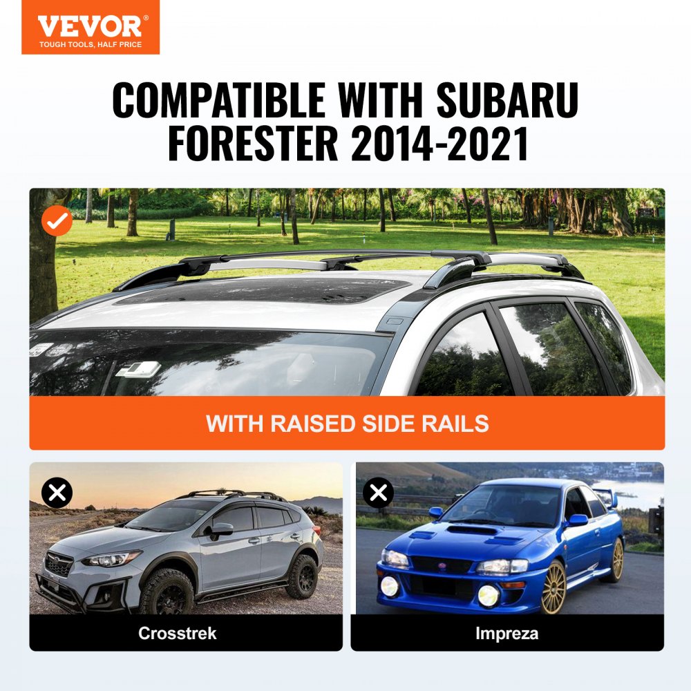 VEVOR Roof Rack Cross Bars, Fit for 2014-2021 Subaru Forester with Raised Side Rails, 200 lbs Load Capacity, Aluminum Crossbars with Locks, for Rooftop Cargo Carrier Bag Luggage Kayak Bike