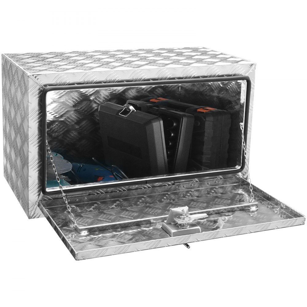 VEVOR Underbody Truck Box, 30"×14"×16" Pickup Storage Box, Heavy Duty Aluminum Diamond Plate Tool Box with Lock and Keys, Waterproof Trailer Storage Box with T-Handle Latch for Truck, Van, Trailer