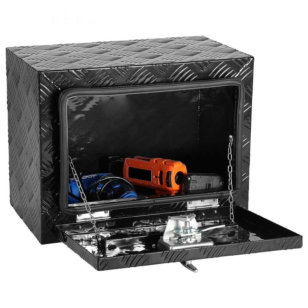 VEVOR Underbody Truck Box, 18" x 12" x 14" Pickup Storage Box, Heavy Duty Aluminum Diamond Plate Tool Box with Lock and Keys, Waterproof Trailer Storage Box with T-Handle Latch for Truck, Van, Trailer