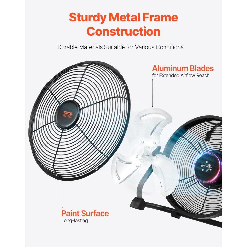 VEVOR 10 inch Rechargeable Battery Operated Camping Floor, High Velocity Portable Outdoor Fan with Metal Frame, Copper Brushless Motor, 360-degree Manual Rotation,for Fishing,Traveling, Picnicking