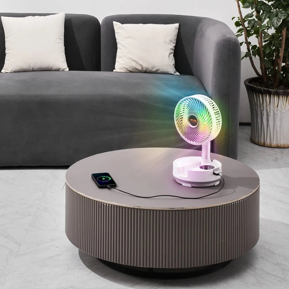 VEVOR 8 inch Portable Foldable Rechargeable Oscillating Fan, 3-in-1 Battery Operated with Remote Control, Quiet Desk/Table Pedestal Fan, 8 Speeds,90-degree Auto Left/Right Rotation,for Home,Office,Outdoor