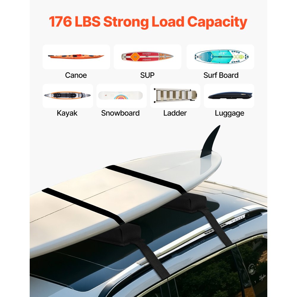 VEVOR Soft Roof Rack Pads, 15.5-Inch Universal Car Roof Rack Pads, 176LBS Loading Capacity Luggage Kayak Carrier with Portable Storage Bag for SUP Canoe Snowboard Paddle Board Surfboard