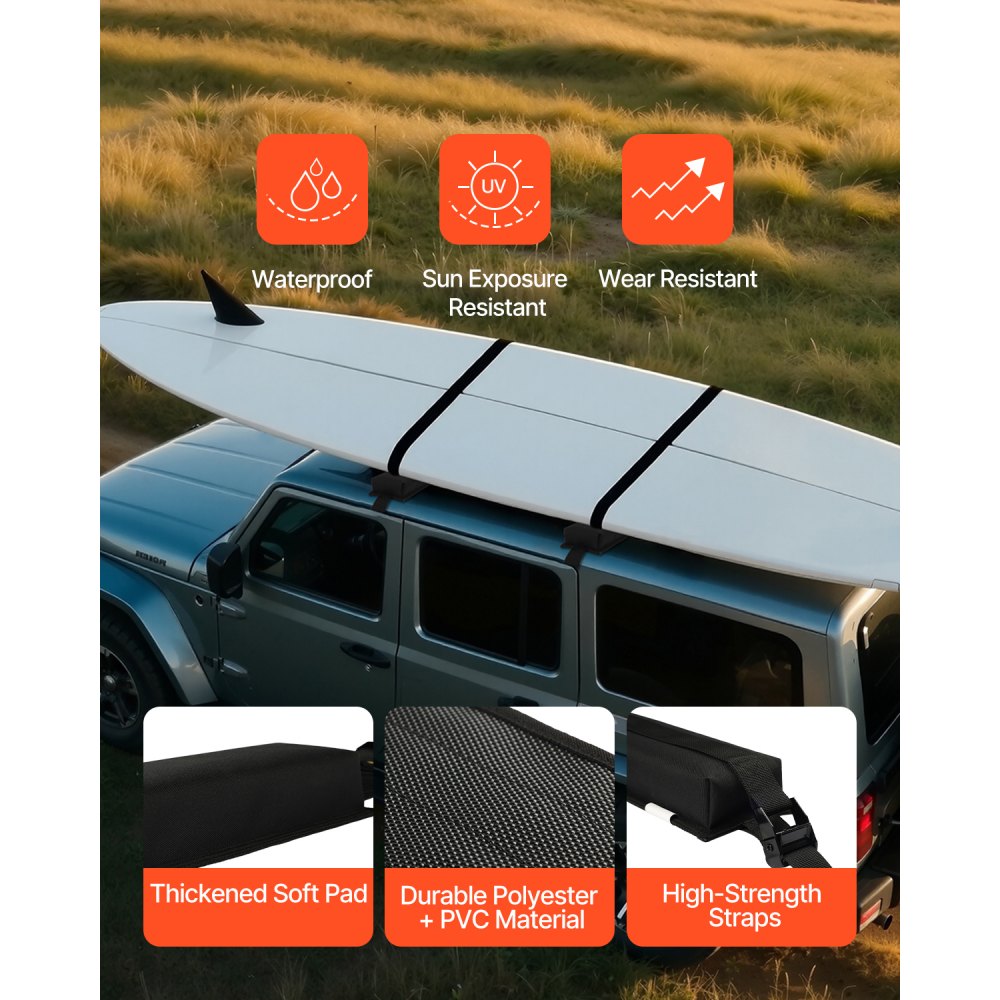 VEVOR Soft Roof Rack Pads, 15.5-Inch Universal Car Roof Rack Pads, 176LBS Loading Capacity Luggage Kayak Carrier with Portable Storage Bag for SUP Canoe Snowboard Paddle Board Surfboard