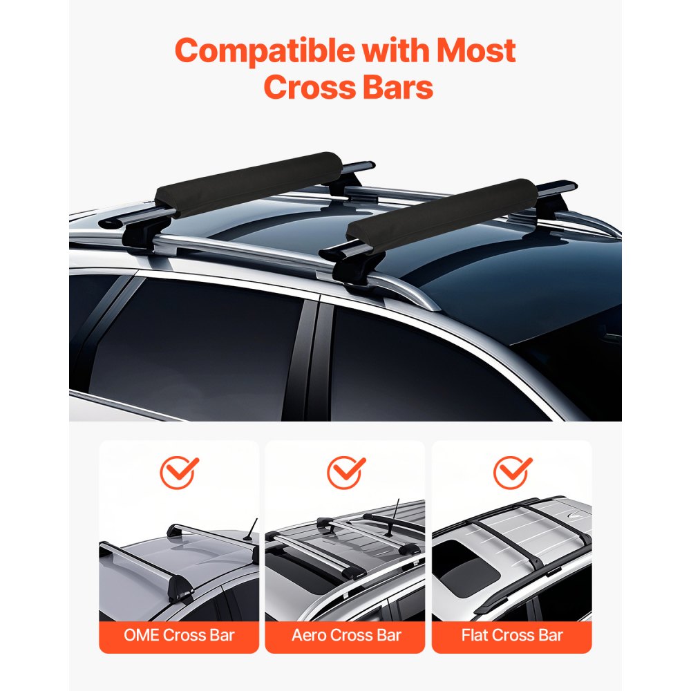 VEVOR Soft Roof Rack Pads, 28" Universal Car Roof Rack Pads for Various Crossbars, 88LBS Load Capacity Luggage Kayak Carrier with 2 Tie Down Straps & Velcros for SUPs Canoes Snowboards Paddle Boards