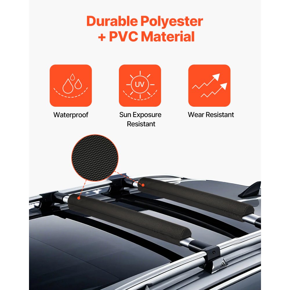 VEVOR Soft Roof Rack Pads, 28" Universal Car Roof Rack Pads for Various Crossbars, 88LBS Load Capacity Luggage Kayak Carrier with 2 Tie Down Straps & Velcros for SUPs Canoes Snowboards Paddle Boards