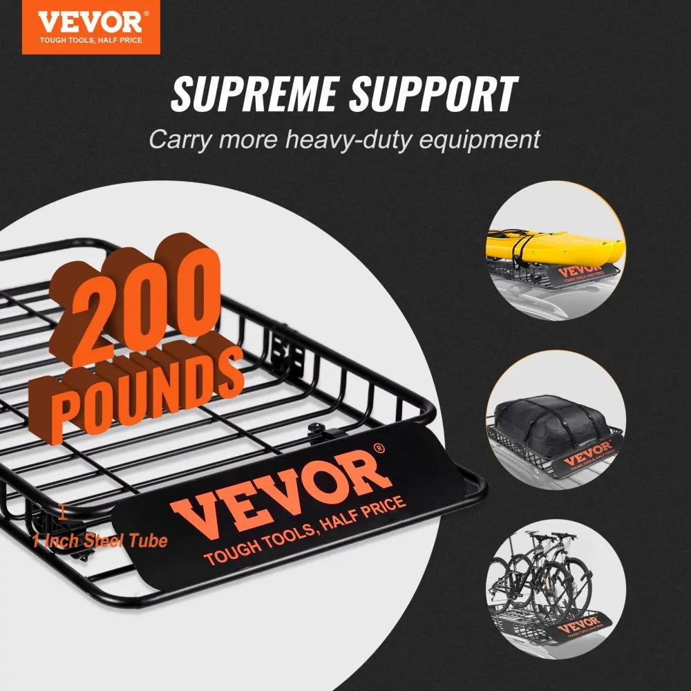 VEVOR Roof Rack Cargo Basket, 64" x 39" x 6" Rooftop Cargo Carrier with Extension, Heavy-duty Steel 200 LBS Capacity Universal Roof Rack Basket, Luggage Holder for SUV, Truck