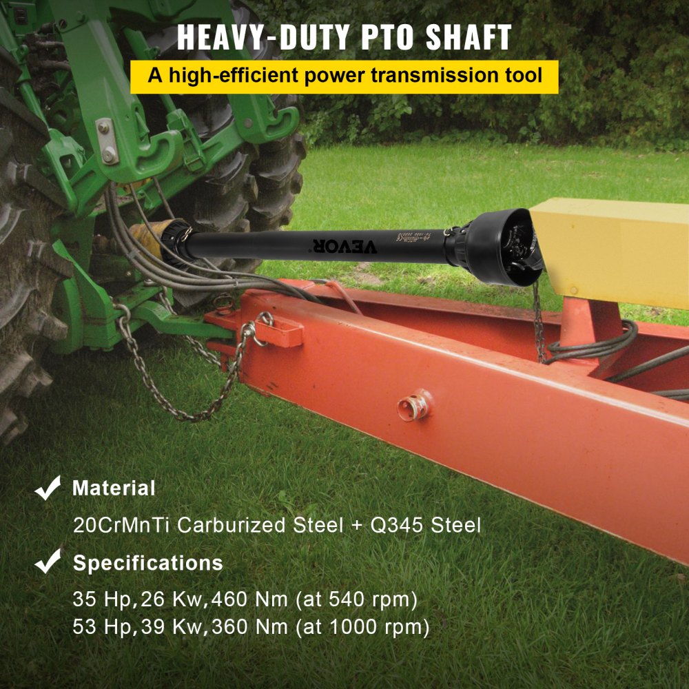 VEVOR PTO Shaft 1 3/8\" PTO Drive Shaft, 6 Spline End Round End PTO Driveline Shaft, Series 4 Tractor PTO Shaft, 39\"-55\" Brush Hog PTO Shaft, Black PTO Shaft for Bush Hog/Finish Mower/Rotary Cutter