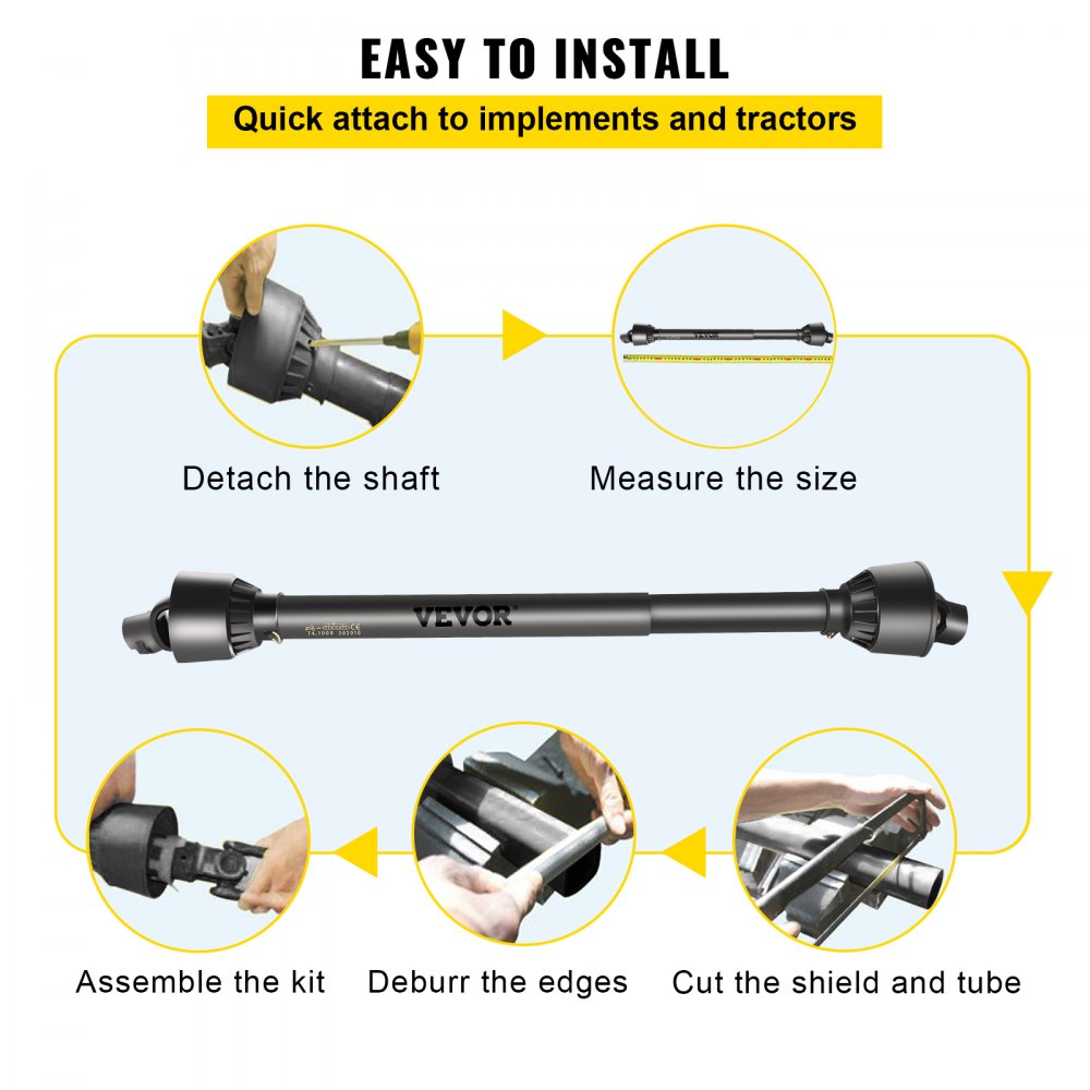 VEVOR PTO Shaft 1 3/8\" PTO Drive Shaft, 6 Spline End Round End PTO Driveline Shaft, Series 4 Tractor PTO Shaft, 39\"-55\" Brush Hog PTO Shaft, Black PTO Shaft for Bush Hog/Finish Mower/Rotary Cutter