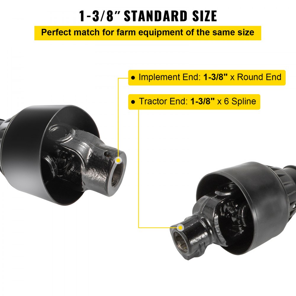 VEVOR PTO Shaft, 1-3/8\" PTO Drive Shaft, 6 Spline Tractor, Round Implement Ends PTO Driveline Shaft, Series 4 Tractor PTO Shaft, 43\"-61\" Brush Hog PTO Shaft Black, for Finish Mower, Rotary Cutter