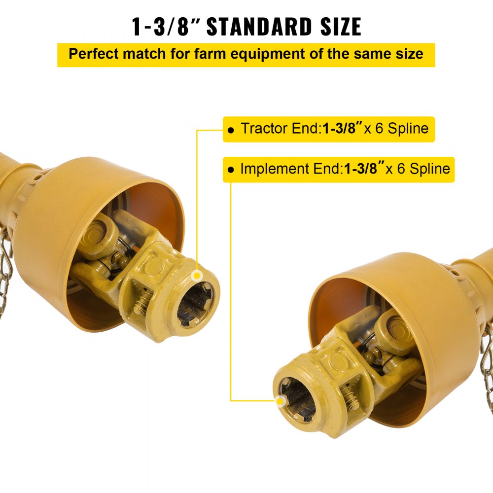 VEVOR PTO Shaft, 1-3/8” PTO Drive Shaft, 6 Spline Tractor and Implement Ends PTO Driveline Shaft, Series 4 Tractor PTO Shaft, 39”-55” Brush Hog PTO Shaft, PTO Shaft for Bush Hog/Finish Mower