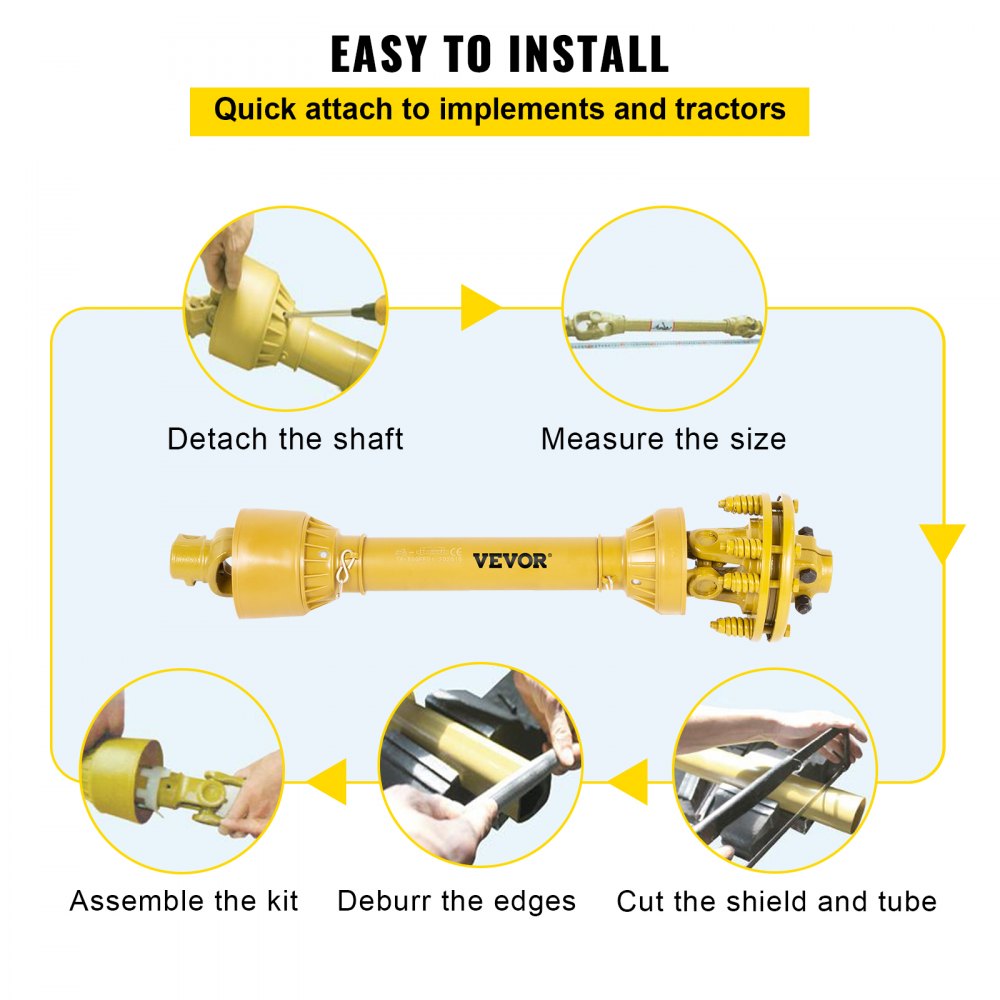 VEVOR PTO Shaft, 1-3/8\" PTO Drive Shaft, 6 Spline Both Ends PTO Driveline Shaft, Series 4 Tractor PTO Shaft, 31.5\"-41\" Brush Hog PTO Shaft, Yellow PTO Shaft with Slip Clutch for Bush Hog/Finish Mow