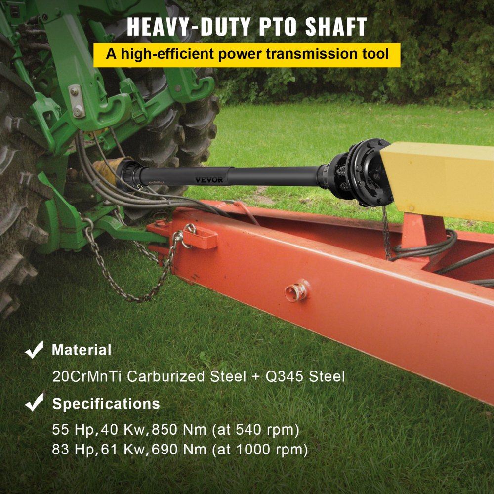 VEVOR PTO Shaft, 1-3/8” PTO Drive Shaft, 6 Spline Both Ends PTO Driveline Shaft, Series 6 Tractor PTO Shaft, 47”-67” Brush Hog PTO Shaft, Black PTO Shaft with Slip Clutch for Bush Hog/Finish Mower