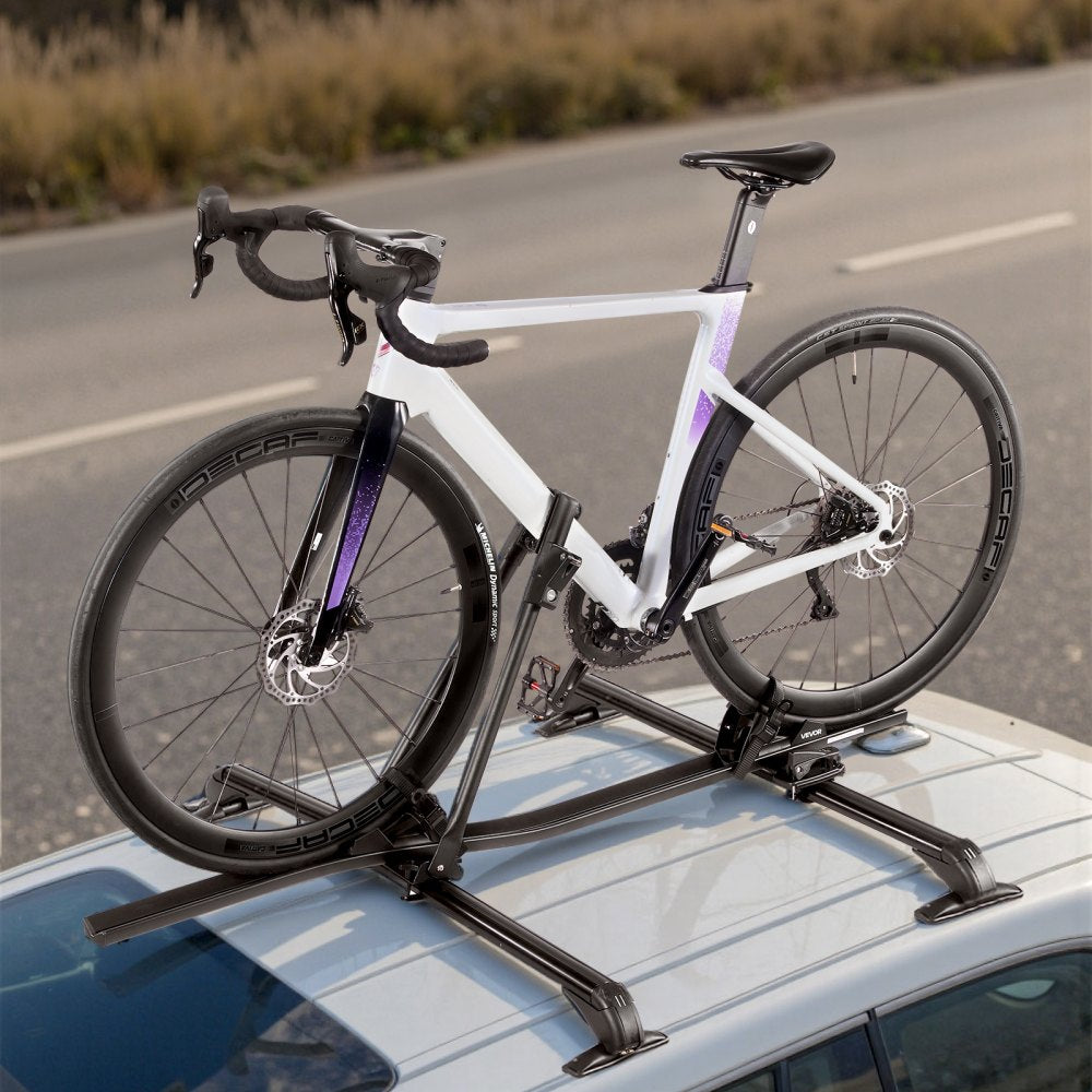 VEVOR Roof Bike Rack, 33 lbs Capacity, Upright Roof Mount Bicycle Rack with Secure Locking System for Most Standard Crossbars, Aluminum Upright Rooftop Bike Rack 1 Bike Carrier for Car SUV, Black