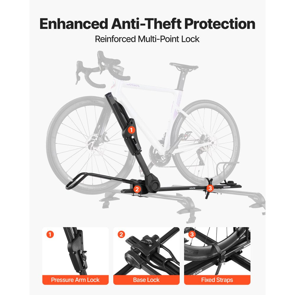 VEVOR Roof Bike Rack, 33 lbs Capacity, Foldable Upright Roof Mount Bicycle Rack with Locking Systems & Adjustable Arm for T-Slot Crossbars, Upright Rooftop Bike Rack 1 Bike Carrier for Car SUV, Black
