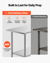 VEVOR Stainless Steel Work Table, 24x48 inch Food Prep Table with Wheels, Commercial Kitchen Workstation with Adjustable Undershelf, Metal Utility Worktable, for Restaurant Home Outdoor