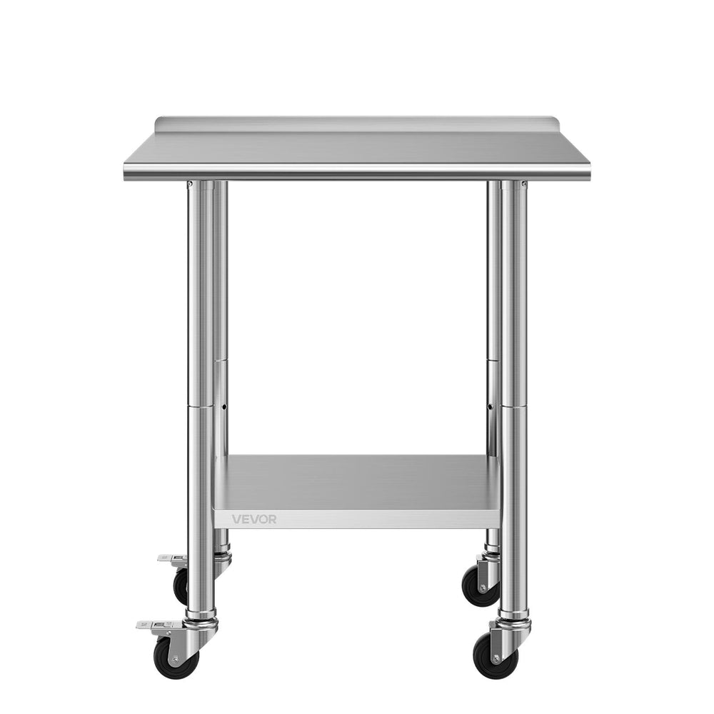 VEVOR Stainless Steel Work Table, 24x30 inch Food Prep Table with Wheels and Backsplash, Commercial Kitchen Workstation with Adjustable Undershelf, Metal Utility Worktable, for Restaurant Home Outdoor