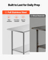 VEVOR Stainless Steel Work Table, 24x60 Inch Food Prep Table, Commercial Kitchen Workstation with Adjustable Undershelf, Metal Heavy Duty Utility Worktable, for Restaurant Home Hotel Garage Outdoor
