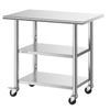 VEVOR Stainless Steel Work Table, 24x36 Inch Food Prep Table with 2 Shelves and Wheels, Commercial Kitchen Workstation, Metal Heavy Duty Utility Worktable, for Restaurant Home Hotel Garage Outdoor