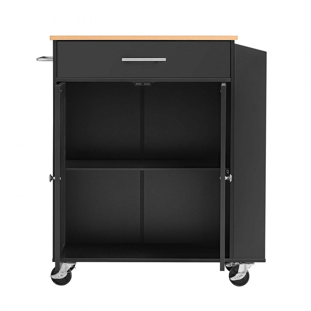 VEVOR Kitchen Island Cart with Storage, 31.3 in Wide Mobile Rolling Storage Island on Swivel Wheels, with Drawer, Storage Cabinet, Spice/Towel Rack, Table for Home Dining Room, Black