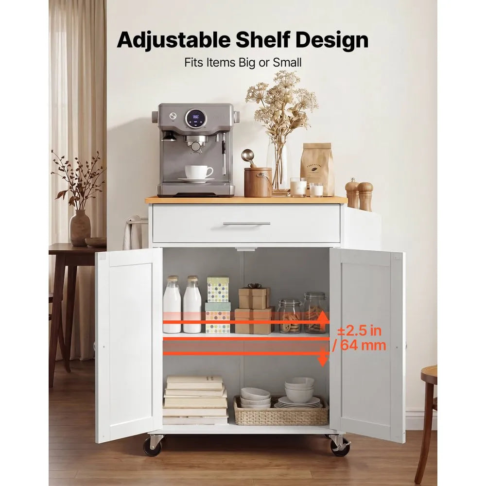 VEVOR Kitchen Island Cart with Storage, 31.3 in Wide Mobile Rolling Storage Island on Swivel Wheels, with Drawer, Storage Cabinet, Spice/Towel Rack,  Table for Home Dining Room, White