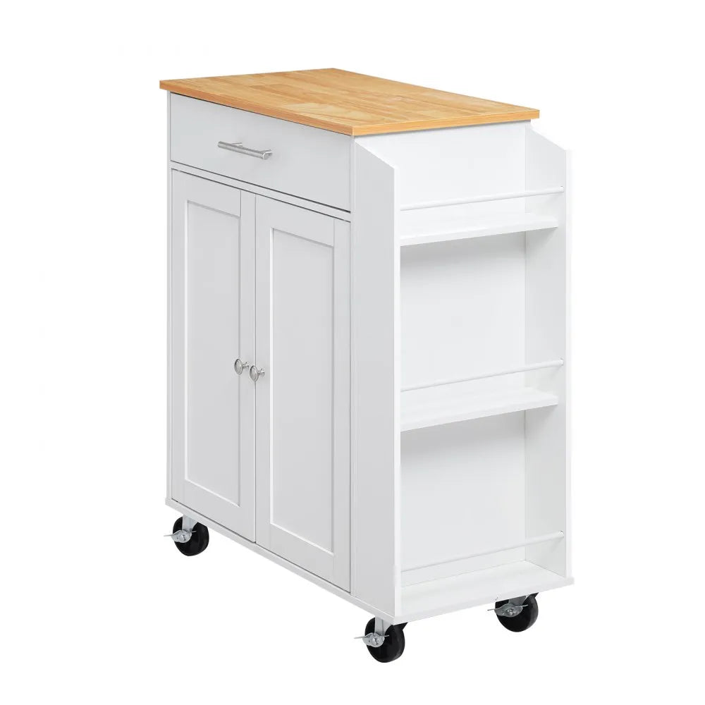VEVOR Kitchen Island Cart with Storage, 31.3 in Wide Mobile Rolling Storage Island on Swivel Wheels, with Drawer, Storage Cabinet, Spice/Towel Rack,  Table for Home Dining Room, White