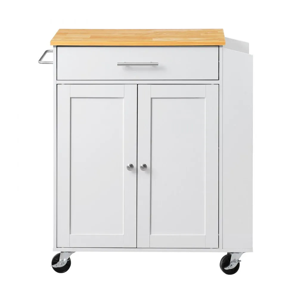 VEVOR Kitchen Island Cart with Storage, 31.3 in Wide Mobile Rolling Storage Island on Swivel Wheels, with Drawer, Storage Cabinet, Spice/Towel Rack,  Table for Home Dining Room, White