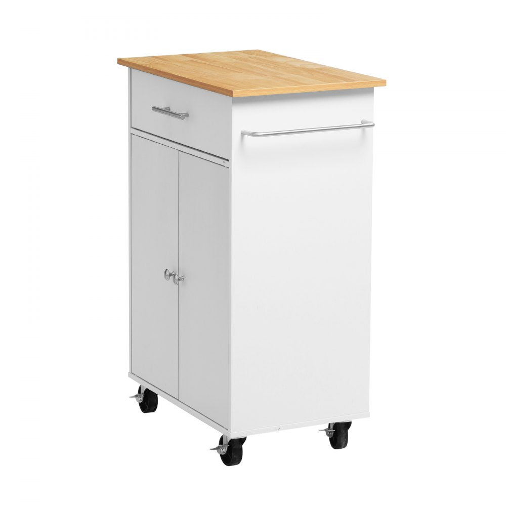 VEVOR Kitchen Island Cart with Storage, 24.84 in Wide Mobile Rolling Storage Island on Swivel Wheels, with Drawer, Storage Cabinet, Towel Rack, Hooks, Table for Home Dining Room, White