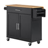 VEVOR Kitchen Island Cart with Storage, 42.28 in Wide Mobile Rolling Storage Island on Swivel Wheels, with Drawer, Storage Cabinet, Drop Leaf, Spice Rack, Table for Home Dining Room, Black