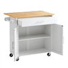 VEVOR Kitchen Island Cart with Storage, 42.28 in Wide Mobile Rolling Storage Island on Swivel Wheels, with Drawer, Storage Cabinet, Drop Leaf, Spice Rack, Table for Home Dining Room, White