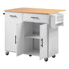 VEVOR Kitchen Island Cart with Storage, 46.06 in Wide Mobile Rolling Storage Island on Swivel Wheels, with Drawer, Storage Cabinet, Drop Leaf, Spice/Towel Rack, Table for Home Dining Room, White