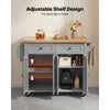 VEVOR Kitchen Island Cart with Storage, 43.7 in Wide Mobile Rolling Storage Island on Swivel Wheels, with 2 Drawers, Storage Cabinet, Spice/Towel Rack, Hooks, Table for Home Dining Room, Gray
