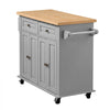 VEVOR Kitchen Island Cart with Storage, 43.7 in Wide Mobile Rolling Storage Island on Swivel Wheels, with 2 Drawers, Storage Cabinet, Spice/Towel Rack, Hooks, Table for Home Dining Room, Gray