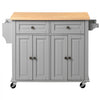 VEVOR Kitchen Island Cart with Storage, 43.7 in Wide Mobile Rolling Storage Island on Swivel Wheels, with 2 Drawers, Storage Cabinet, Spice/Towel Rack, Hooks, Table for Home Dining Room, Gray