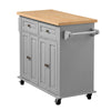 VEVOR Kitchen Island Cart with Storage, 43.7 in Wide Mobile Rolling Storage Island on Swivel Wheels, with 2 Drawers, Storage Cabinet, Spice/Towel Rack, Hooks, Table for Home Dining Room, Gray