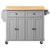 VEVOR Kitchen Island Cart with Storage, 43.7 in Wide Mobile Rolling Storage Island on Swivel Wheels, with 2 Drawers, Storage Cabinet, Spice/Towel Rack, Hooks, Table for Home Dining Room, Gray