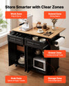 VEVOR Kitchen Island Cart with Storage, 43.58 in Wide Mobile Rolling Storage Island on Swivel Wheels, with 2 Drawers, Storage Cabinet, Drop Leaf, Spice/Towel Rack, Table for Home Dining Room, Black