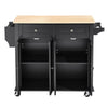 VEVOR Kitchen Island Cart with Storage, 43.58 in Wide Mobile Rolling Storage Island on Swivel Wheels, with 2 Drawers, Storage Cabinet, Drop Leaf, Spice/Towel Rack, Table for Home Dining Room, Black