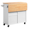 VEVOR Kitchen Island Cart with Storage, 43.58 in Wide Mobile Rolling Storage Island on Swivel Wheels, with 2 Drawers, Storage Cabinet, Drop Leaf, Spice/Towel Rack, Table for Home Dining Room, White