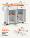 VEVOR Kitchen Island Cart with Storage, 43.58 in Wide Mobile Rolling Storage Island on Swivel Wheels, with 2 Drawers, Storage Cabinet, Drop Leaf, Spice/Towel Rack, Table for Home Dining Room, White
