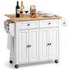 VEVOR Kitchen Island Cart with Storage, 43.58 in Wide Mobile Rolling Storage Island on Swivel Wheels, with 2 Drawers, Storage Cabinet, Drop Leaf, Spice/Towel Rack, Table for Home Dining Room, White