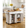 VEVOR Kitchen Island Cart with Storage, 47.64 in Wide Mobile Rolling Storage Island on Swivel Wheels, with 2 Drawers, Storage Cabinet, Drop Leaf, Towel Rack, Table for Home Dining Room, White