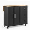 VEVOR Kitchen Island Cart with Storage, 42.4 in Wide Mobile Rolling Storage Island on Swivel Wheels, with 3 Drawers, Storage Cabinet, Drop Leaf, Towel Rack, Table for Home Dining Room, Black